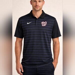 Nike Men’s Black Dry Fit Polo with Embroidered Logo Washington Nationals MLB Med